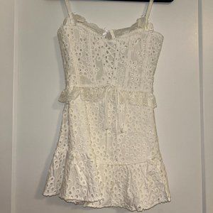 For Love & Lemons Sadie White Lace Eyelet Corset Bustier Ruffle Mini Dress